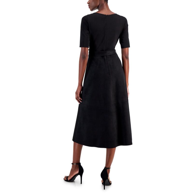 Anne Klein Womens Faux Suede Mid Calf Midi Dress