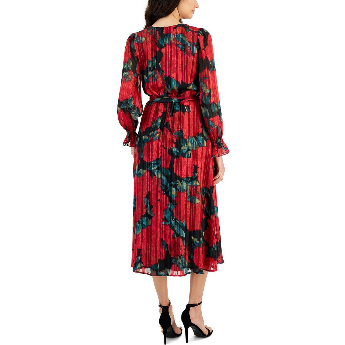 Anne Klein Womens Metallic Tea Length Midi Dress